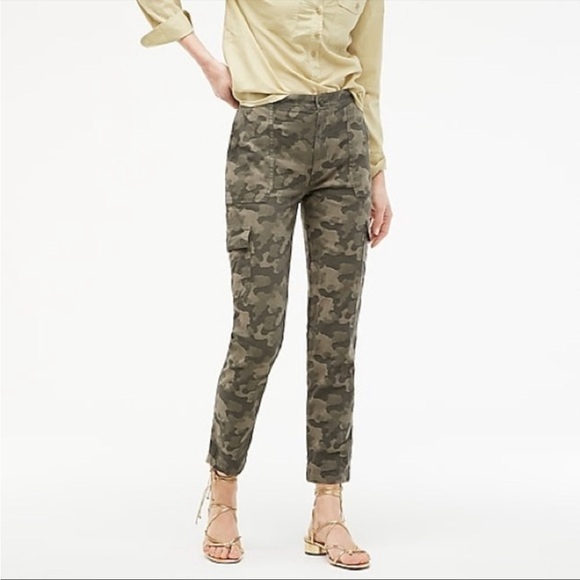 NWT J. Crew Pant Trouser Cargo Patch Utility High Rise Jacquard Camo Green Petit - Picture 16 of 16